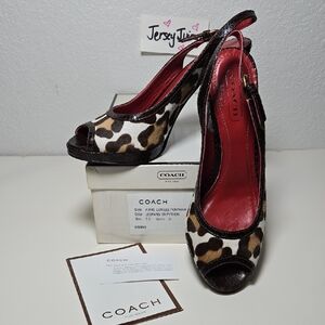 COACH Lorilee Ponyhair Python Peeptoe Slingback Heels New In Box 7